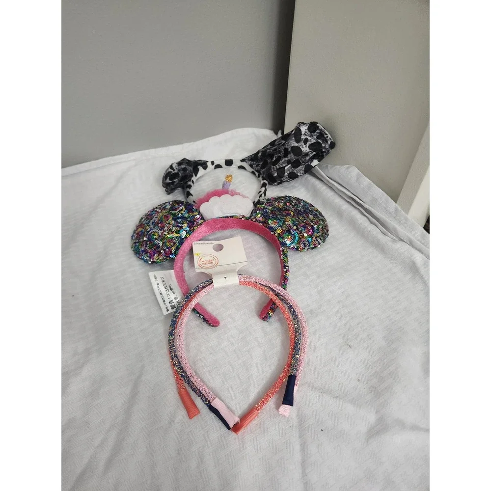 Wonder Nation Girls 3 Pack Headbands Sequin Birthday Ears Spotted Bow Glitter